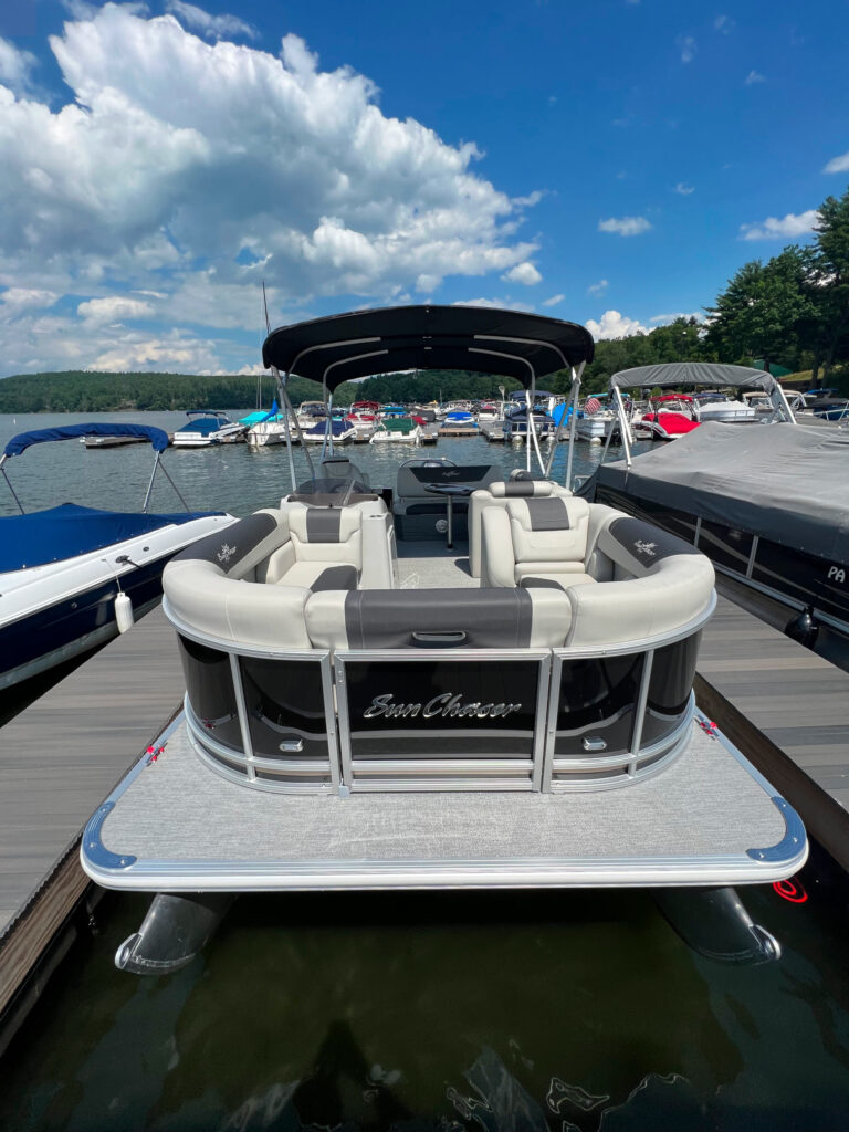 2022 22' SunChaser Geneva boat for sale. photo of black exterior, front view