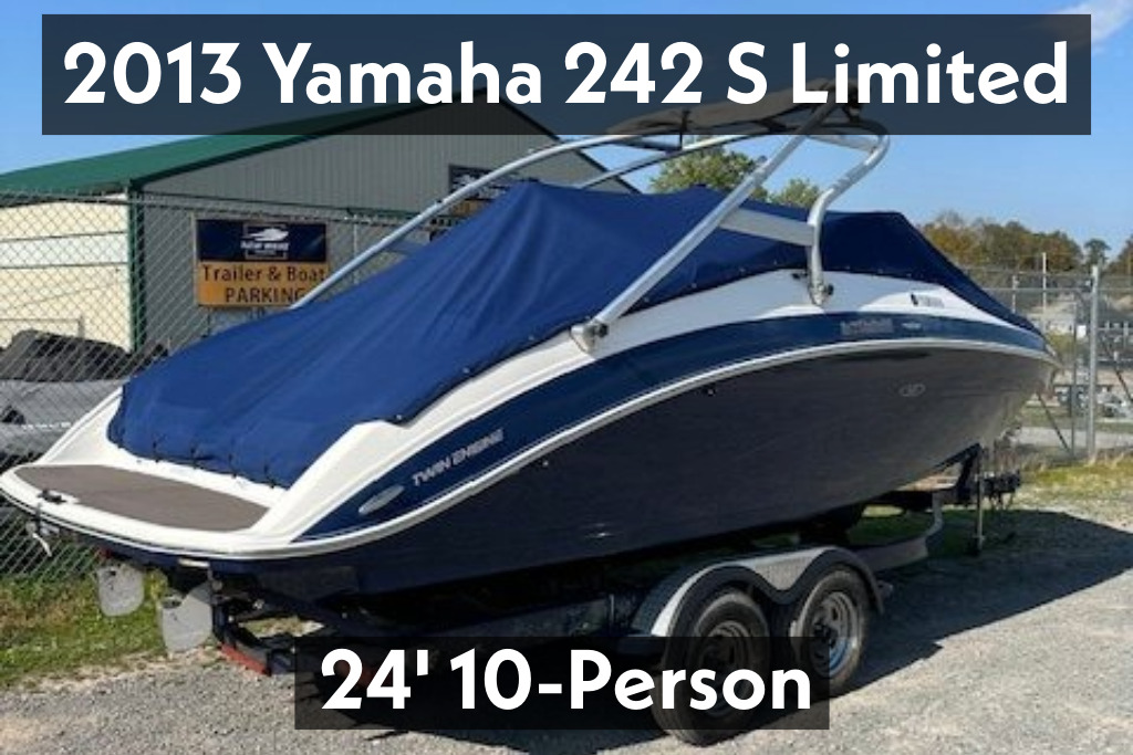 photo of boat with caption "2013 Yamaha 242 Limited 24' 10-Person"